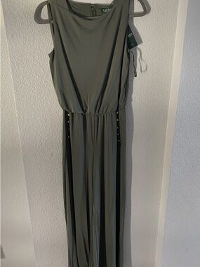 Lauren Ralph Lauren Olive Sleeveless Wide-leg Jumpsuit
